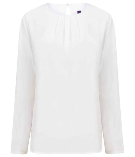 Henbury Ladies Pleat Front Long Sleeve Blouse - WHI - L